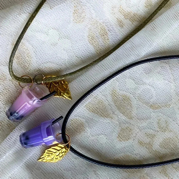 Girls/Kids Cute Color Boba Bubble Milk Tea Charms Pendant Necklace Pair/Set of 2 - Picture 4 of 8